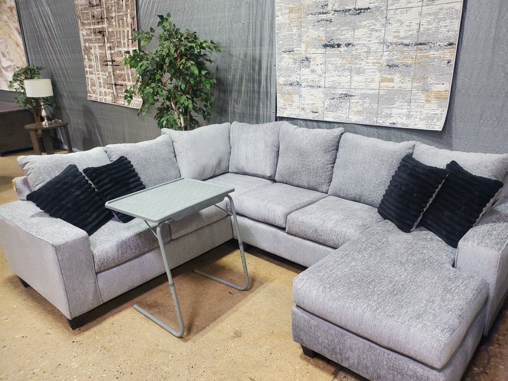 2 Pc Gray Sofa Sectional With Reversible Chaise (New )
