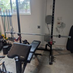 Olympic Squat Rack + Bench + Weights + Attachments
