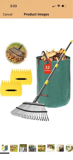 Rake for Leaves - 25 Tines Heavy Duty Metal Rake Set with Leaf Scoops & Collector Bag, Adjustable Rakes for Lawns, 3-in-1 Leaf Collection Tool for Eff