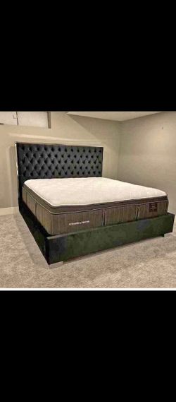 King Bed Frame With Mattress And Headboard For Sale
