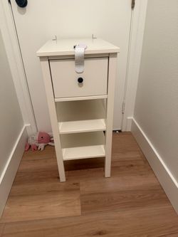 IKEA White Nightstand with Drawer and Shelves