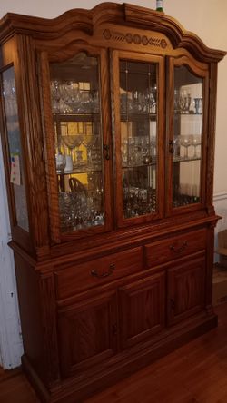 Oak china closet and matching buffet