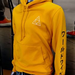 HUF Mens S Yellow Graphic Hoodie Triple Triangle Dragon