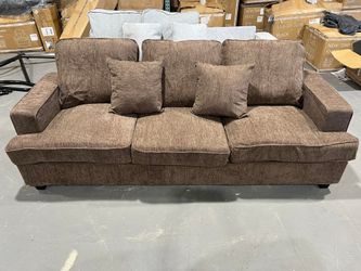 New - 89" Chenille Sofa 3 Seater Couch with Extra Upholstered Deep Seats for Living Room,Removable Cover,Assembly Required, Brown