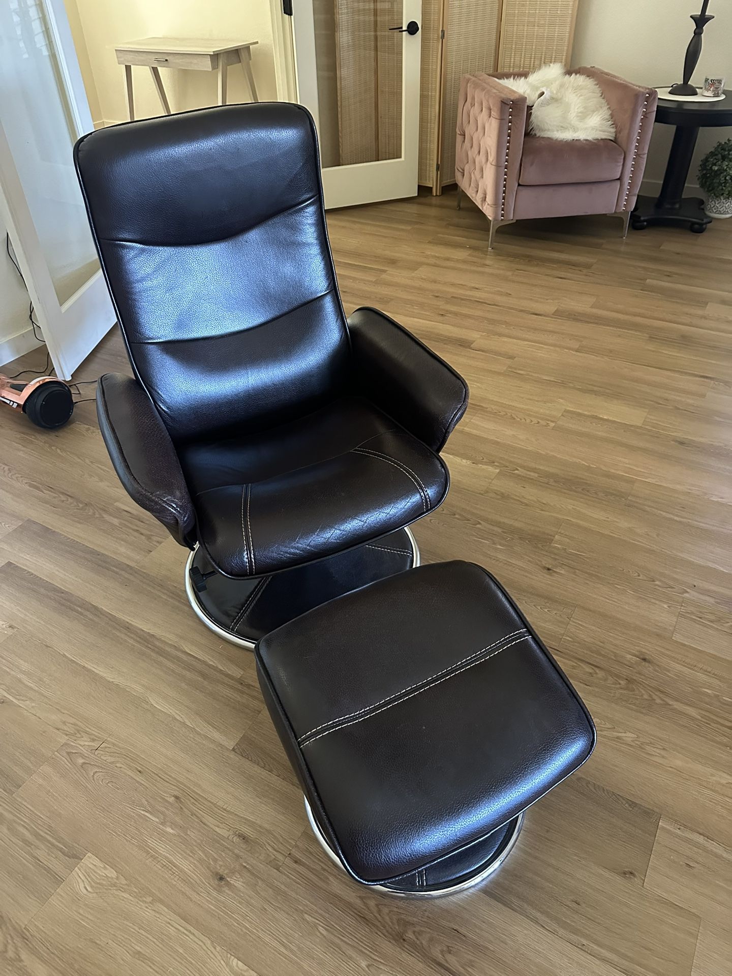 Leather Recliner with Ottoman
