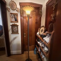 Tiffany-style stained glass torchiere floor lamp