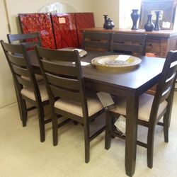 Rokane Brown 7-Piece Dining Set (Dining table and Chairs