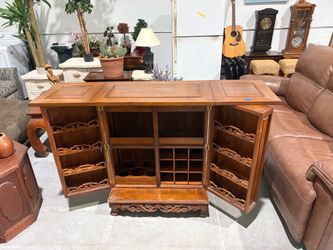 Carved Wood Bar Cabinet with Wine Storage