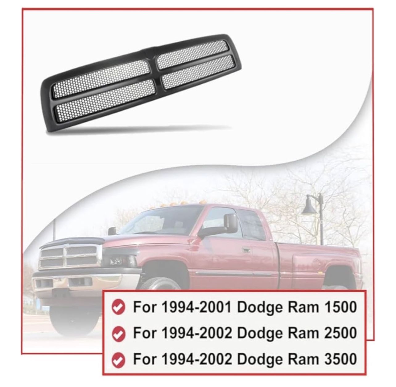 "All-Black Honeycomb Front Grille – Fits Dodge Ram 1500, 2500, 3500 (1994–2002