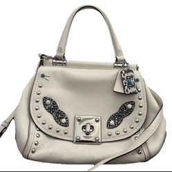 Coach Womens Leather Purse Bag Western Rivets Drifter Top-Handle Chalk 86730