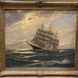 Unknown Sailing Ship Oil Painting By Fräncis Glüsing