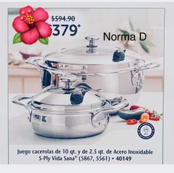 Set de cacerolas de 10 QTs y de 2.5 QTs vida sana 5 ply nuevas en sus cajas 🌺 princess house