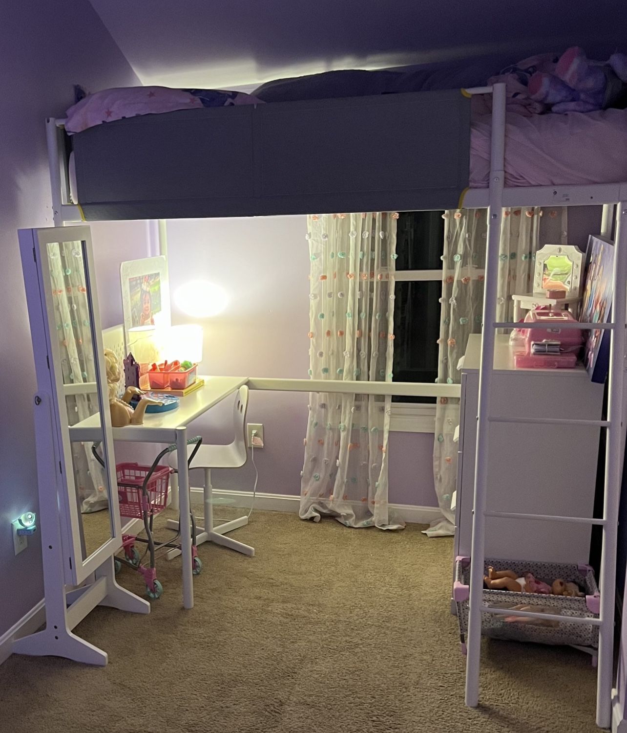 Desk with Loft Bunk Bed Frame 