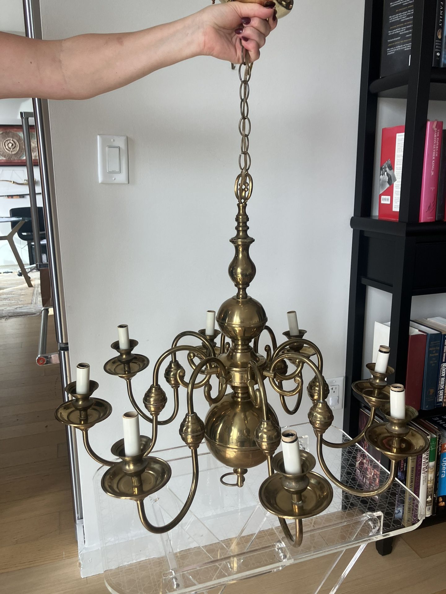 8 Arm Brass Chandelier Large Good Working Order
