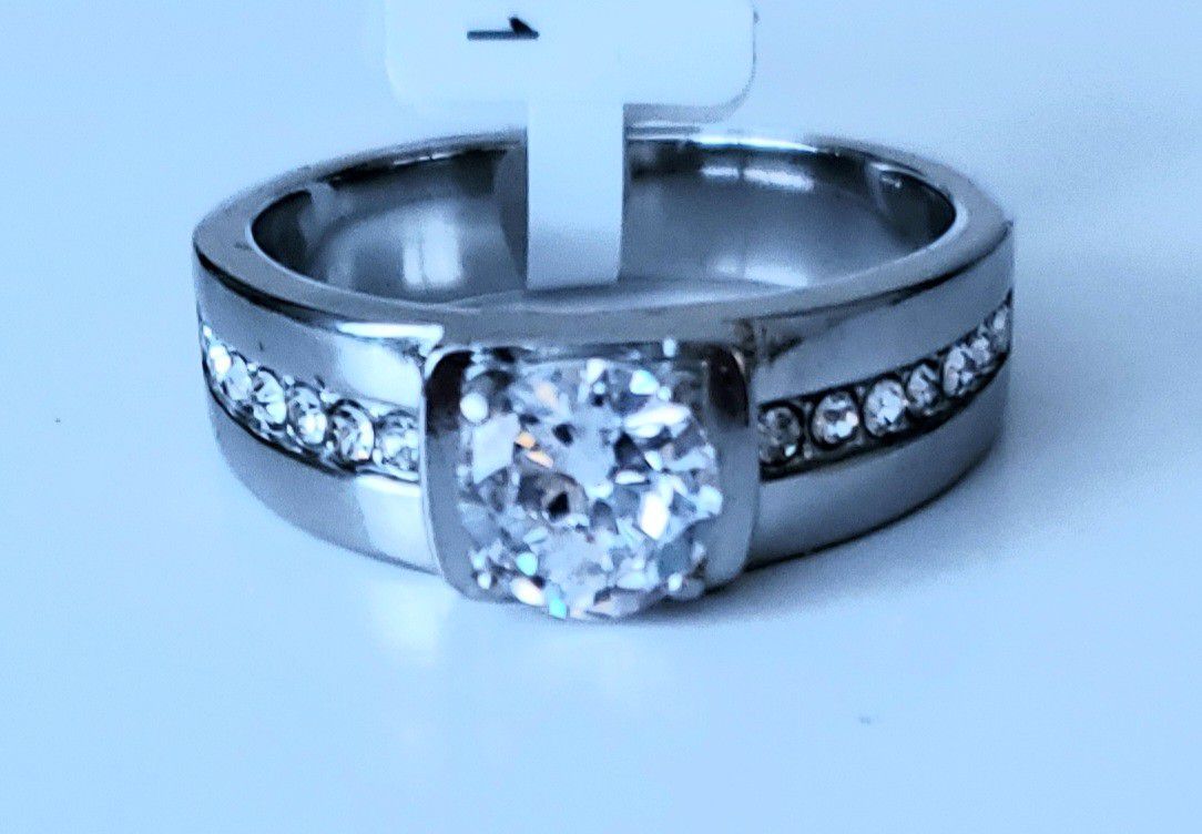 Men's Stainless Steel Ring With Cubic Zirconias Sizes 10 & 11