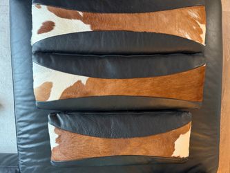 Cowhide and Leather Lumbar Pillows Set of 3