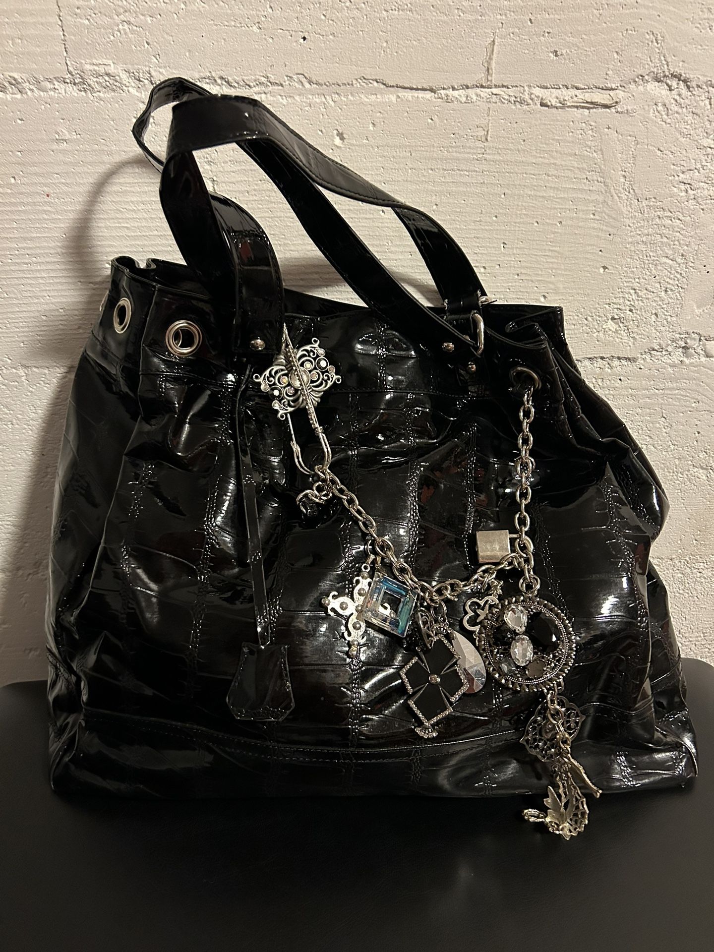 Large Black Purse with Charms