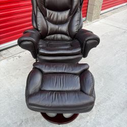 Vintage Black Leather Recliner & Ottoman 