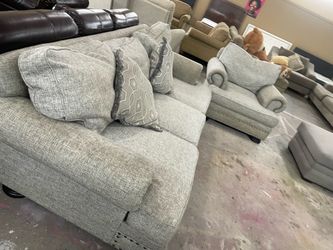 Gray Fabric Sofa with Accent Pillows