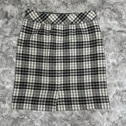 Vintage LL Bean Wool Blend Black &amp; White Tartan Plaid Lined Skirt Size 8 Reg 