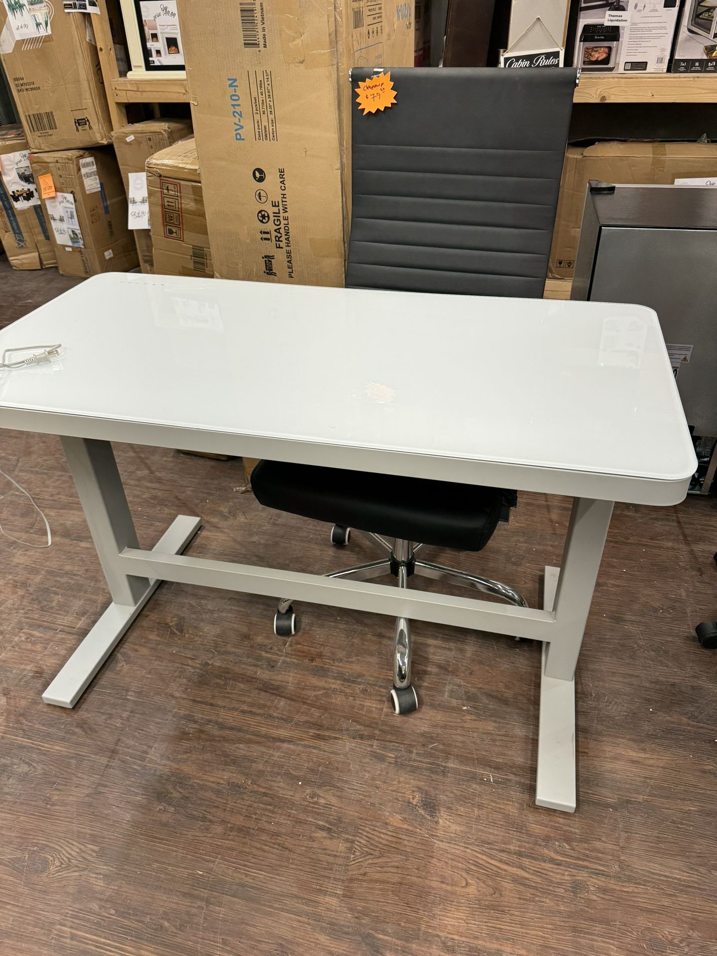 White Desk Fully Assembled Glass Top