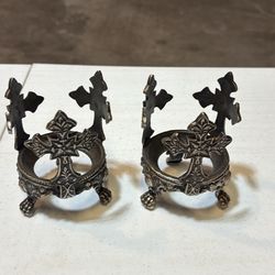 Vintage Victorian Era Lion's Feet Candle Holder w/3 Antique Crosses Very Rare