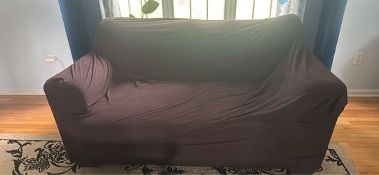 Loveseat Sofa with Dark Slipcover