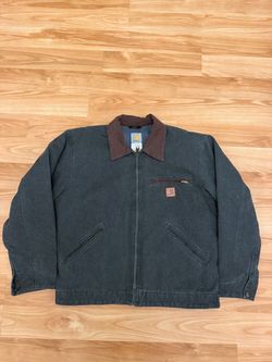 Men's Vintage Style Canvas Workwear Jacket - Moss Green / Corduroy Collar (Medium)