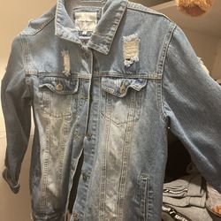 Painted-Distressed Destroyed Y2K Jean Denim Jacket Streetwear Style Med