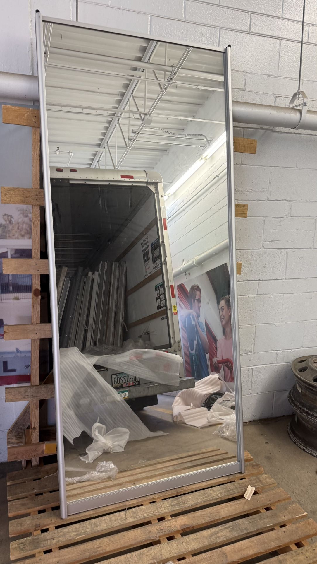 Mirror Glass Panel with Aluminum Frame on Wheels – Studio or Office Divider