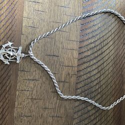 925 Pure Silver Thick Necklace And Charm 