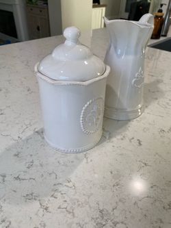 Decorative Ceramic Pitcher and Container Combo