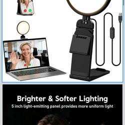 Computer Zoom Lighting for Video Conference, 5" Eye-Caring Ring Light with 50 Modes CRI>97.8, 3000K-6500K for Video Recording/Streaming/Selfie, Desk L