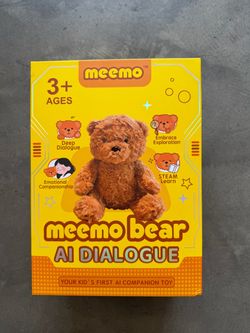 MEEMO Bear AI Plush Toy for Kids Ages 3+, Interactive Talking Teddy Bear Companion, Parent-App Controlled, 12 Languages, No Subscription, Birthday Gif