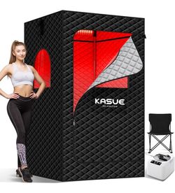 KASUE Portable Steam Sauna Tent for Home, Infrared Sauna with 3L Steamer, 9 Temp Levels & 99 Min Timer, 5-Layer Waterproof Insulated, Folding Chair In