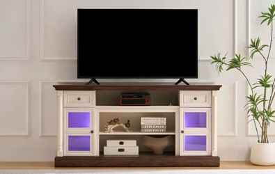 66 inch  TV Stand with Storage Cabinets and Sliding Barn Doors for Living Room or Bedroom in Bright White
