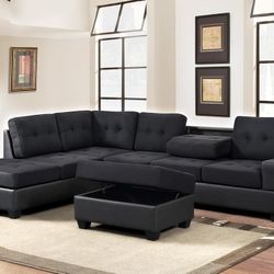 L-sectional with cup holders and storage ottoman included