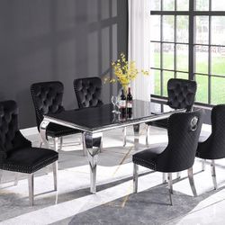  7 Pc. Dining Table Set, Black & Gray Available Chairs. Brand New In A Box 