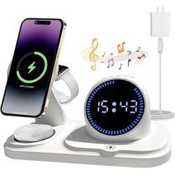 Brand New 6-in-1 Wireless Charging Station with Speaker, Clock & Ambient Light – Brand New (Sealed)
