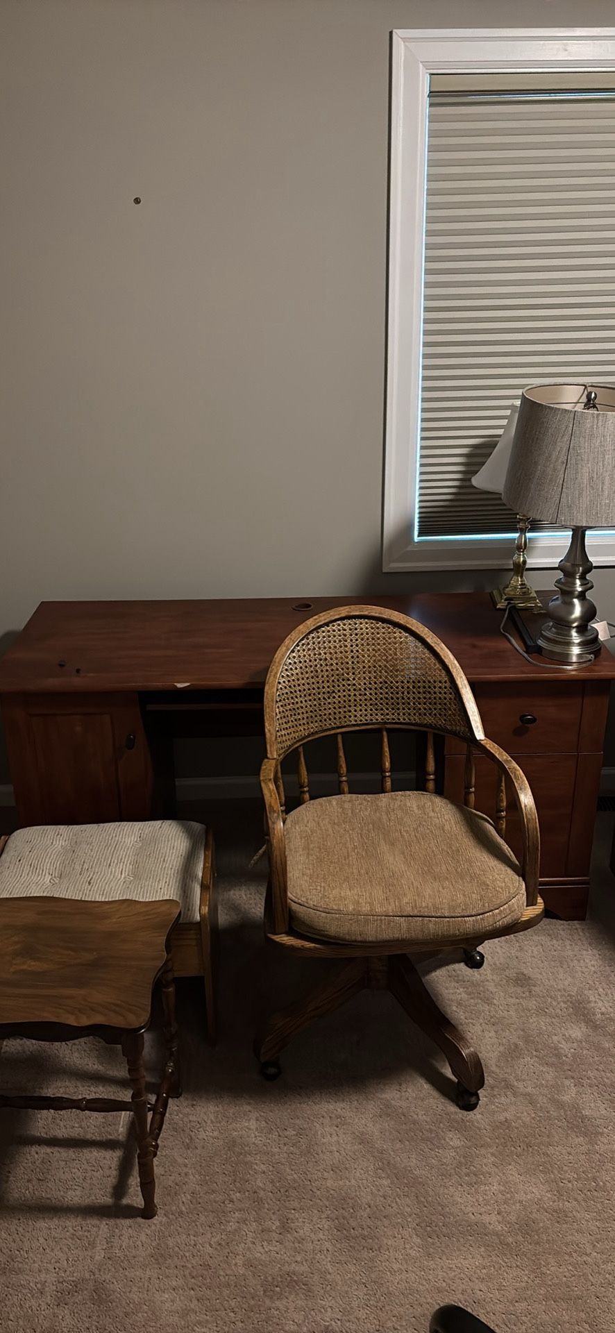 Desk, Chair, and Benches