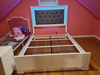 Free local delivery white color full bed with LED light bed frame special only 