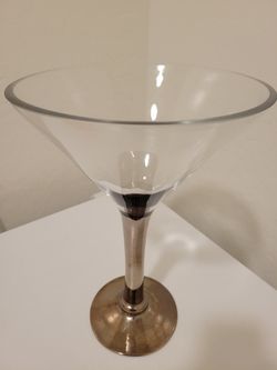OVERSIZED Martini-Shaped Glass  with Silver-Toned Stem For A Striking Centerpiece Display
