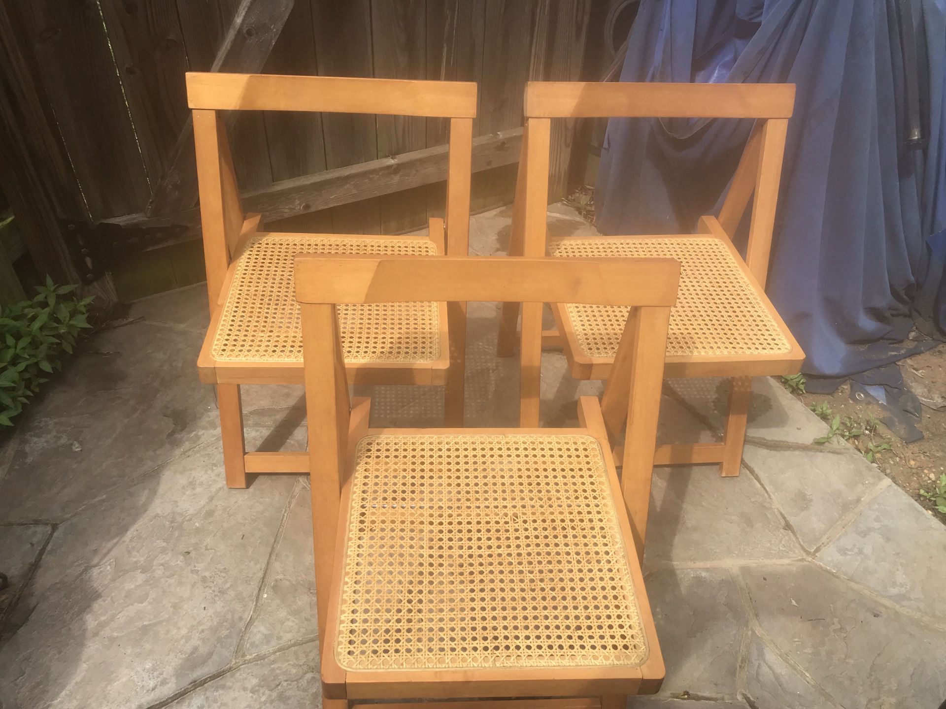 3 mid century rattan folding chairs danish