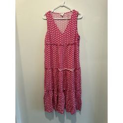 Crew Maxi Dress Womens Size 8 Pink White Ditsy Floral Tiered Ruffle