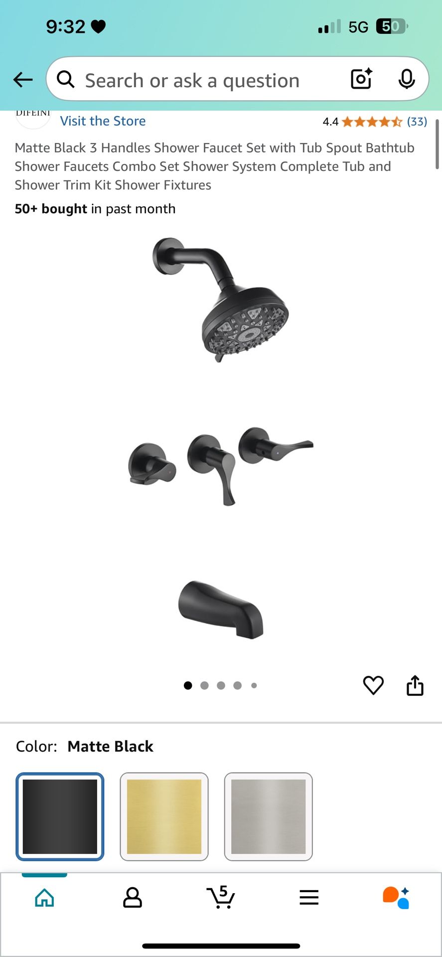 Matte Black 3 Handles Shower Faucet Set with Tub Spout Bathtub Shower Faucets Combo Set Shower System Complete
