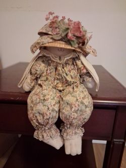 Vintage Fabric Bunny Doll with Floral Outfit