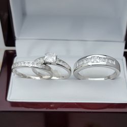 New with tag Solid 925 Sterling Silver ENGAGEMENT WEDDING ring TRIO set, His 9/10/11/12/13 Her 5/9/10 $350 set OR BEST OFFER ** FREE DELIVERY!!! 📦