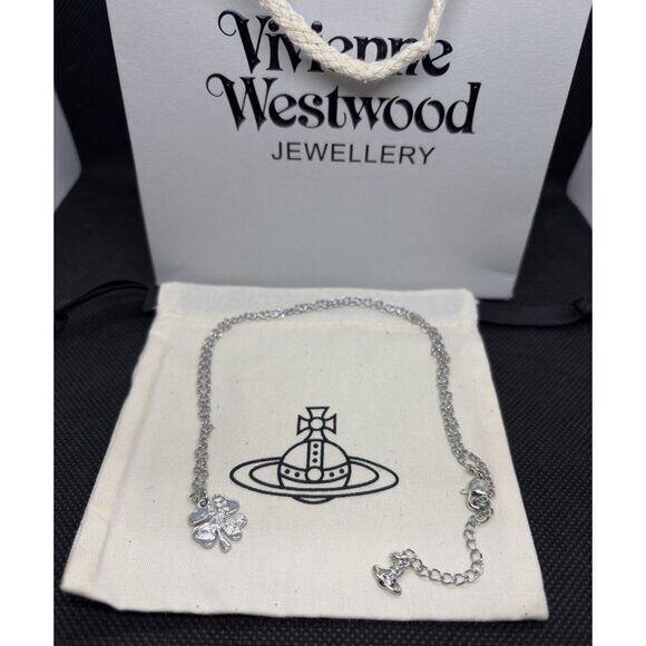 Vivienne Westwood Nana Lucky Four Leaf Clover Silver Necklace With Bag