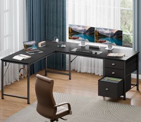62.8 Inch Reversible L-Shaped Computer Gaming Desk with Power Outlets & Storage - Brand New in Box