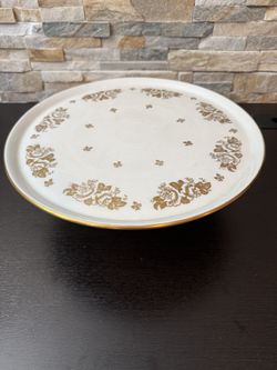 Antique French Porcelain Hand Painted Cake Pedestal Dish 